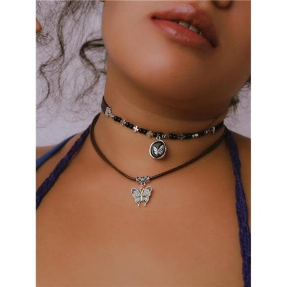 MINACHI Multi Layers Choker Necklace, Butterfly Choker, Bohemian Vintage Chunky - Picture 12 of 16